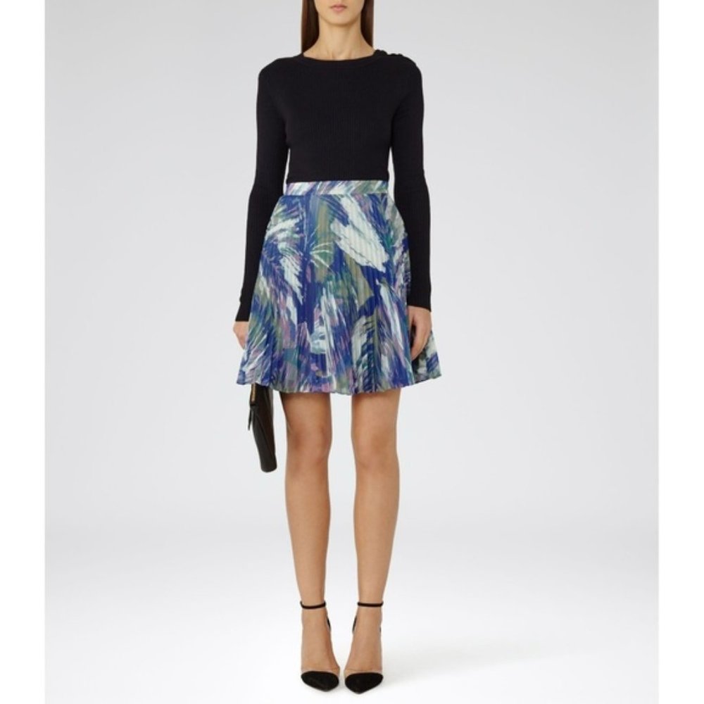 😍GORGEOUS Pleated REISS SKIRT 😍Multi Print A-Line High Waisted 😍